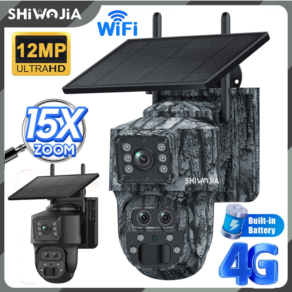 Home Security Panel - SHIWOJIA 12MP 15X Zoom 4G Sim