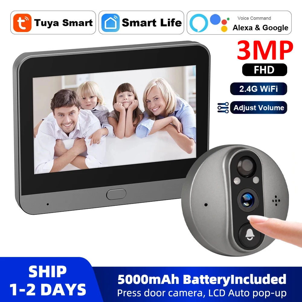 3MP WiFi Smart Tuya Peephole 5 - Home Security Bell のレビューと価格