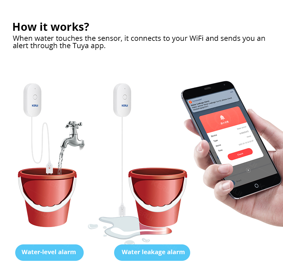KERUI Smart  WiFi Water Sensor - Home Security With Ai のレビューと価格