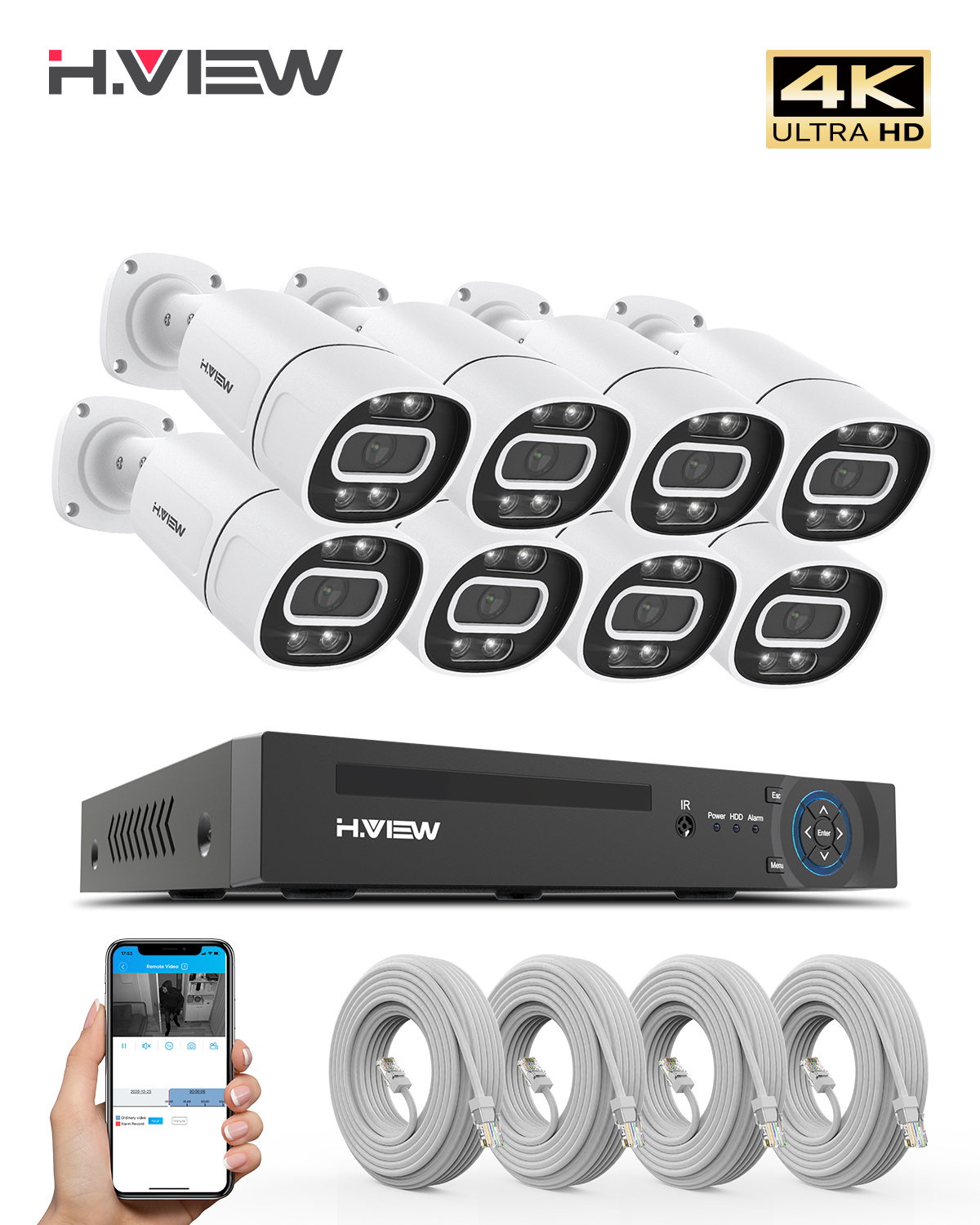 H.View 4K 5Mp 8Mp poe Cctv Sec - Home Security Video Cameras のレビューと価格