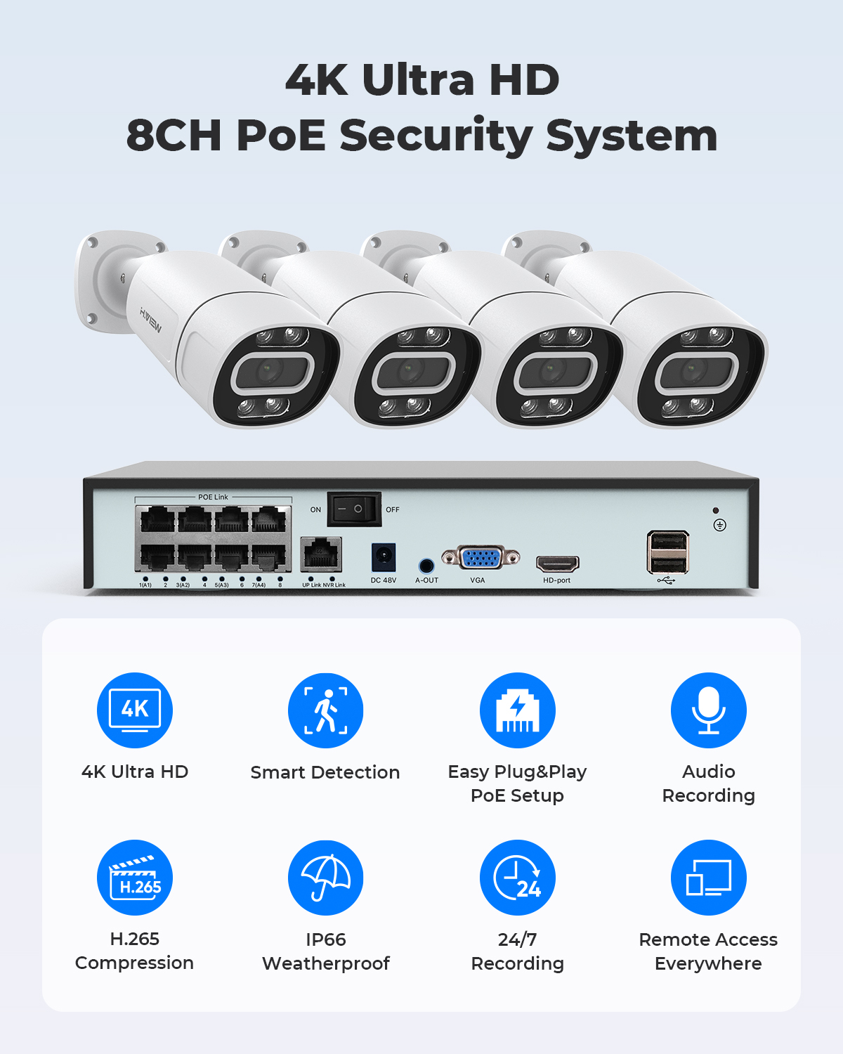 H.View 4K 5Mp 8Mp poe Cctv Sec - Home Security Video Cameras のレビューと価格